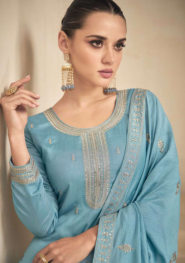 Lavender Embroidered Silk Kurta Set - Indya