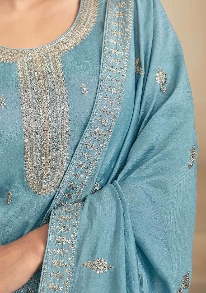 Lavender Embroidered Silk Kurta Set - Indya