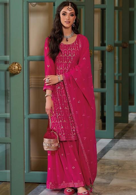 Pink Embroidered Georgette Kurta Set