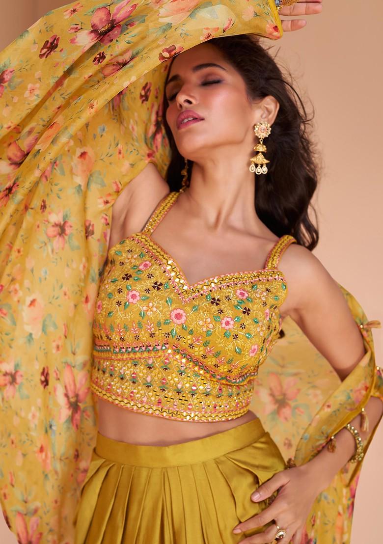 Mustard Embroidered Satin Silk Kurta Set