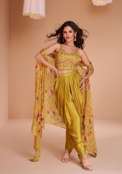 Mustard Embroidered Satin Silk Kurta Set