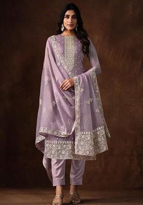 Lavender Embroidered Organza Kurta Set