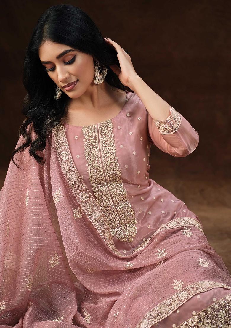 Pink Embroidered Organza Kurta Set