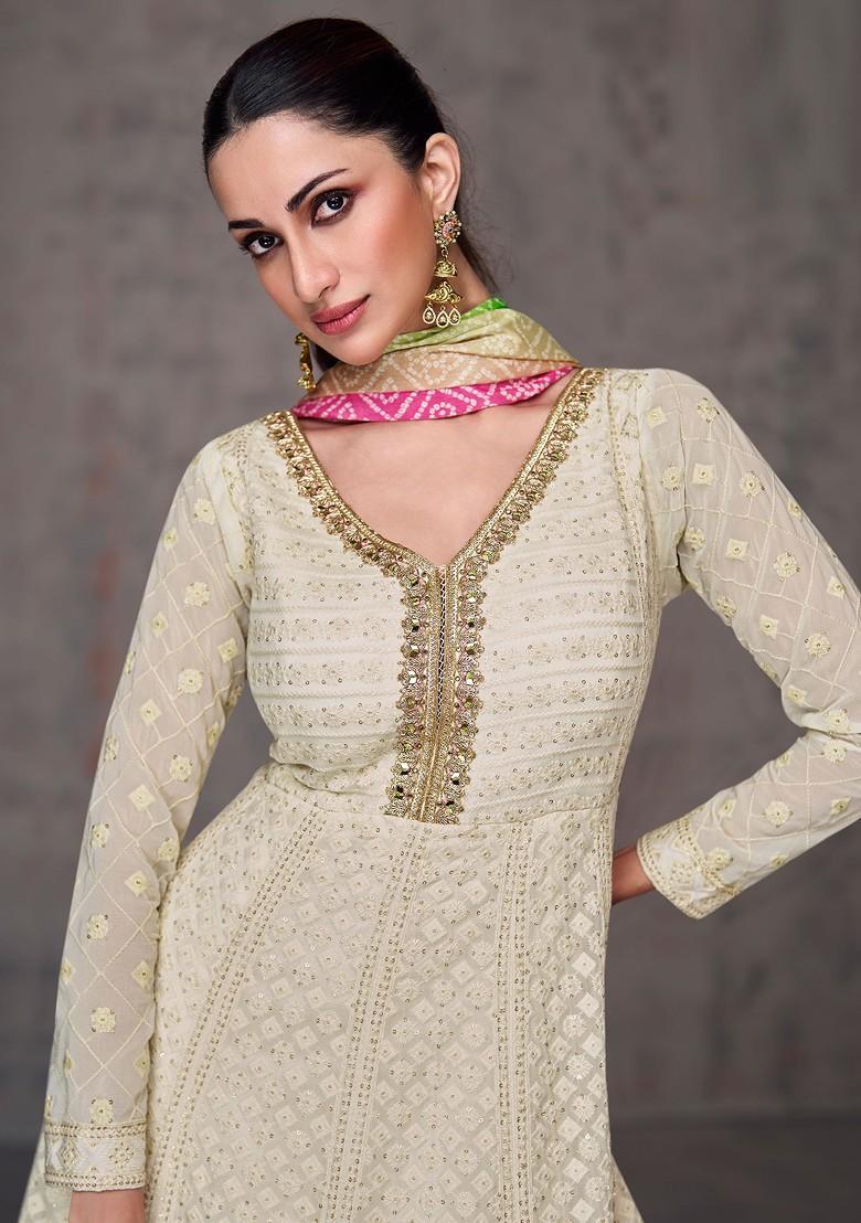 White Embroidered Georgette Anarkali Set