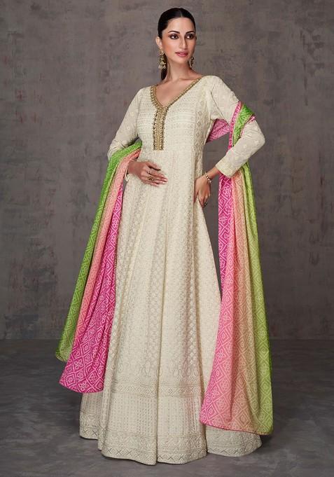 White Embroidered Georgette Anarkali Set