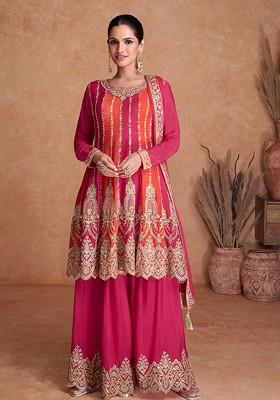 Pink Zari Embroidered Chinon Anarkali Set