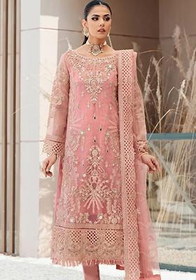 Pink Embroidered Organza Kurta Set