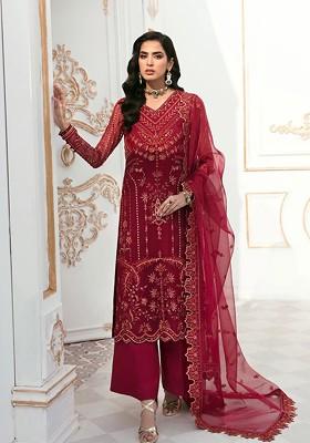 Maroon Embroidered Organza Kurta Set