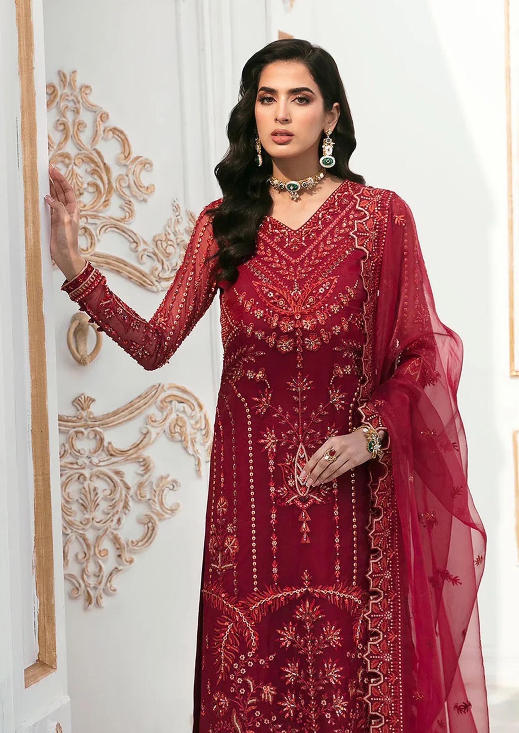 Maroon Embroidered Organza Kurta Set - Indya