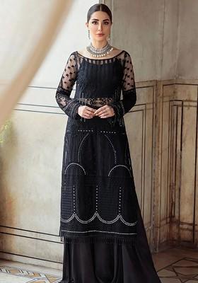 Black Embroidered Net Kurta Set