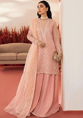 Pink Embroidered Organza Kurta Set
