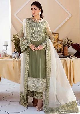 Green Embroidered Organza Kurta Set
