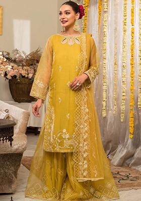 Yellow Embroidered Organza Kurta Set