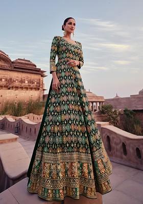 Green Embroidered Georgette Anarkali Set