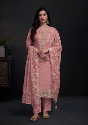 Pink Embroidered Organza Kurta Set