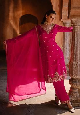 Pink Embroidered Chinon Anarkali Set