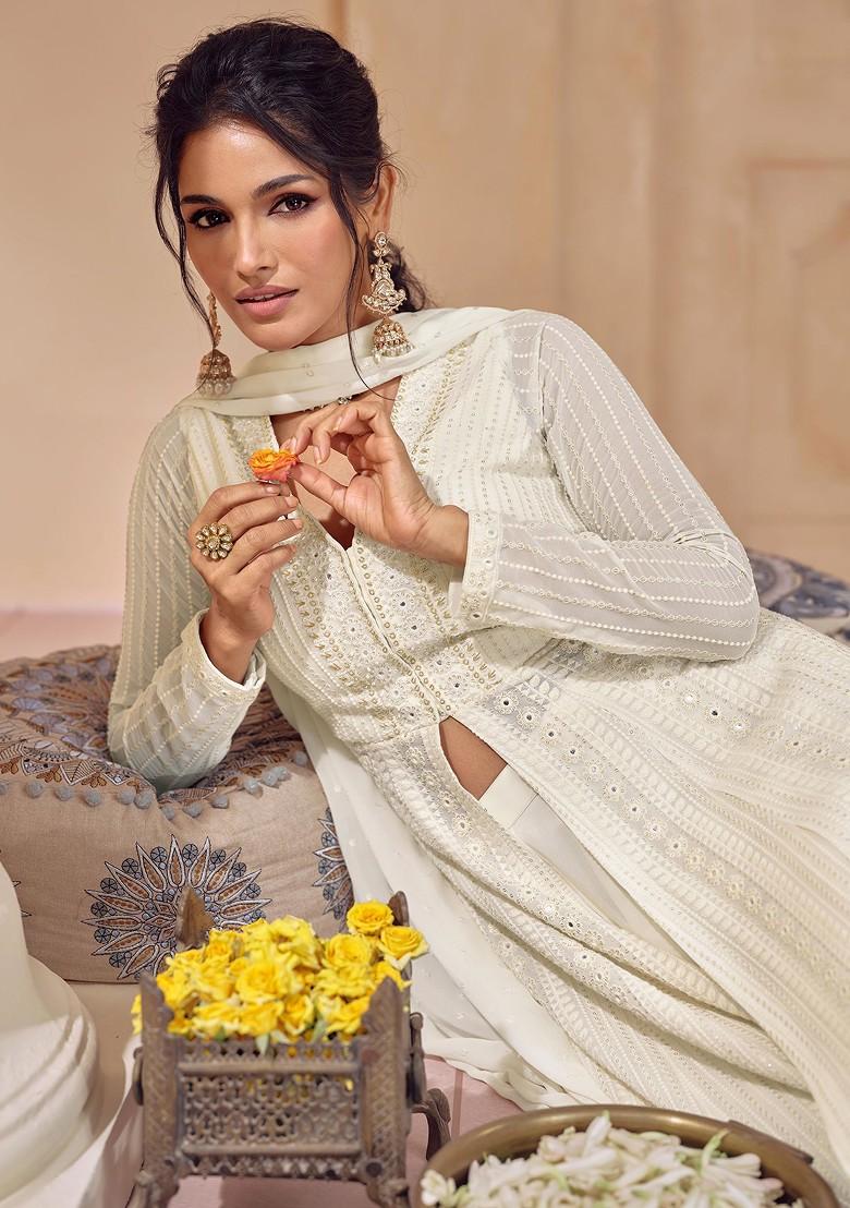 White Embroidered Georgette Kurta Set