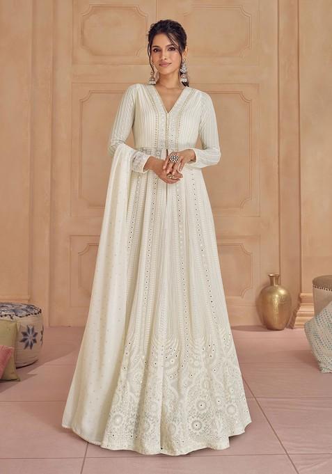 White Embroidered Georgette Kurta Set