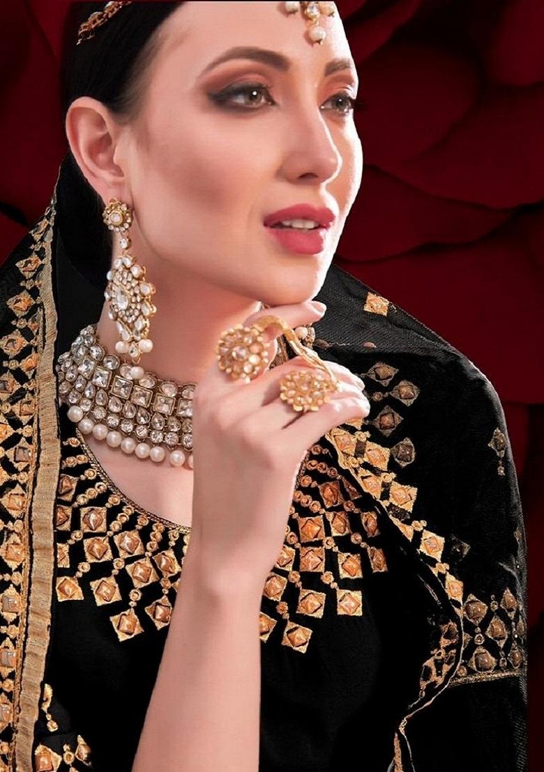 Black Embroidered Georgette Anarkali Gown Set