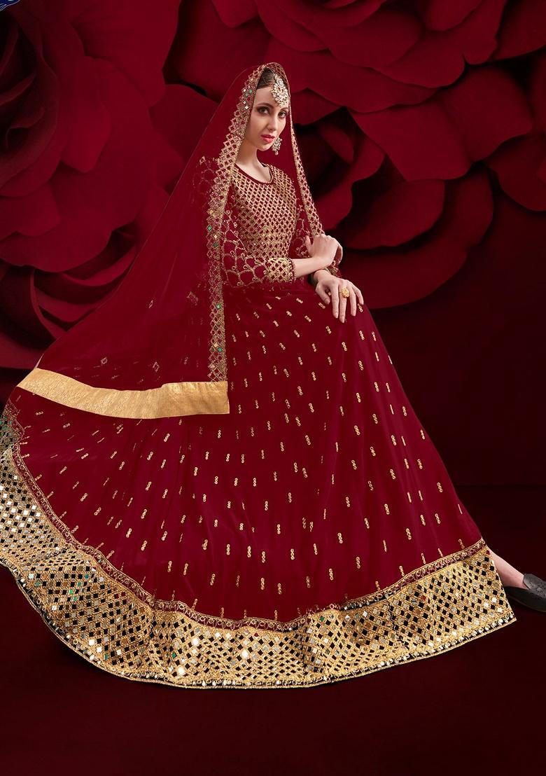 Black Embroidered Georgette Anarkali Gown Set