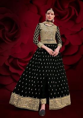 Maroon Embroidered Georgette Anarkali Gown Set
