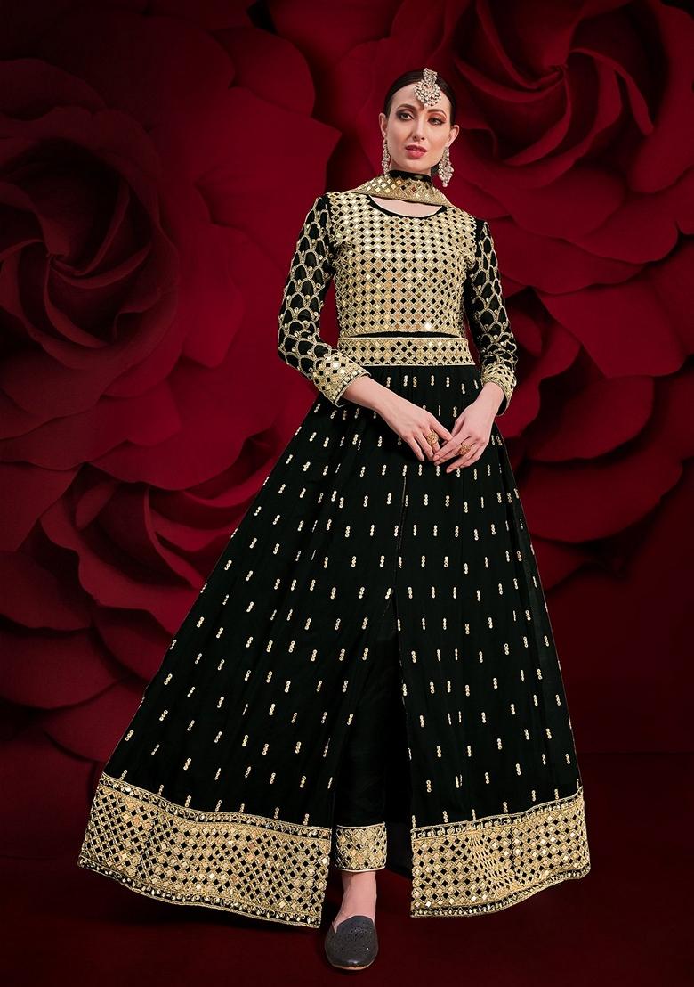Maroon Embroidered Georgette Anarkali Gown Set