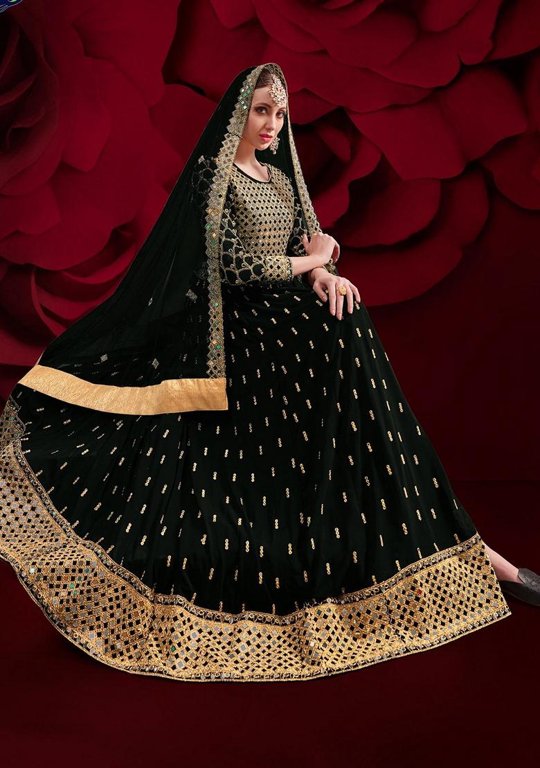 Maroon Embroidered Georgette Anarkali Gown Set