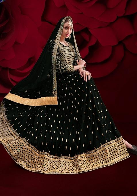 Maroon Embroidered Georgette Anarkali Gown Set