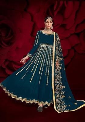 Maroon Embroidered Georgette Anarkali Gown Set