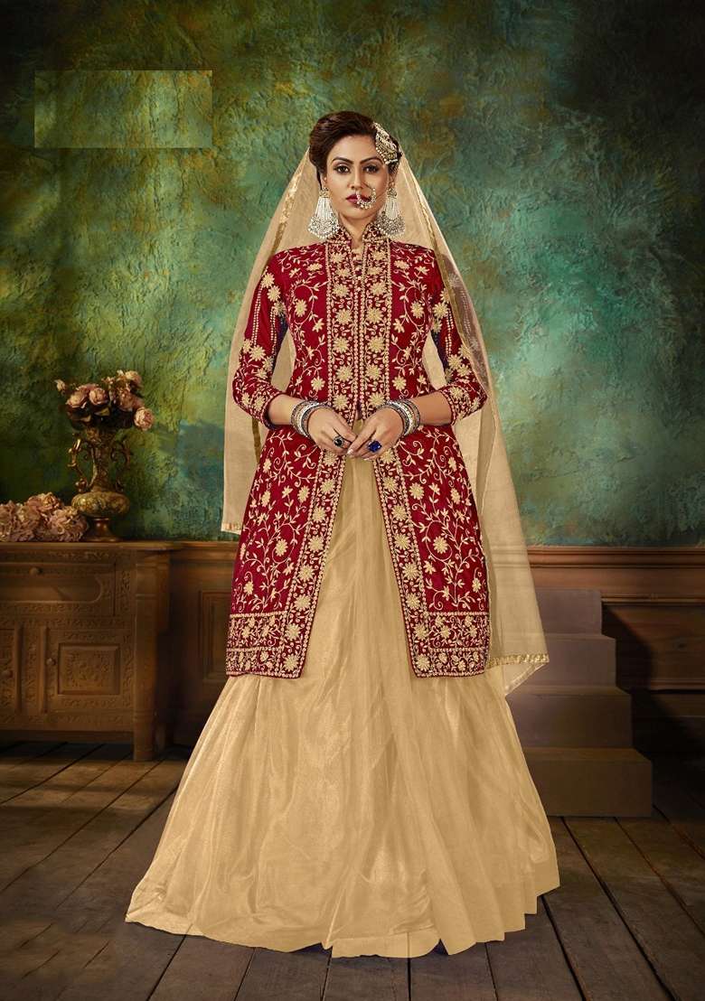 Maroon Embroidered Velvet Sharara Set - Indya