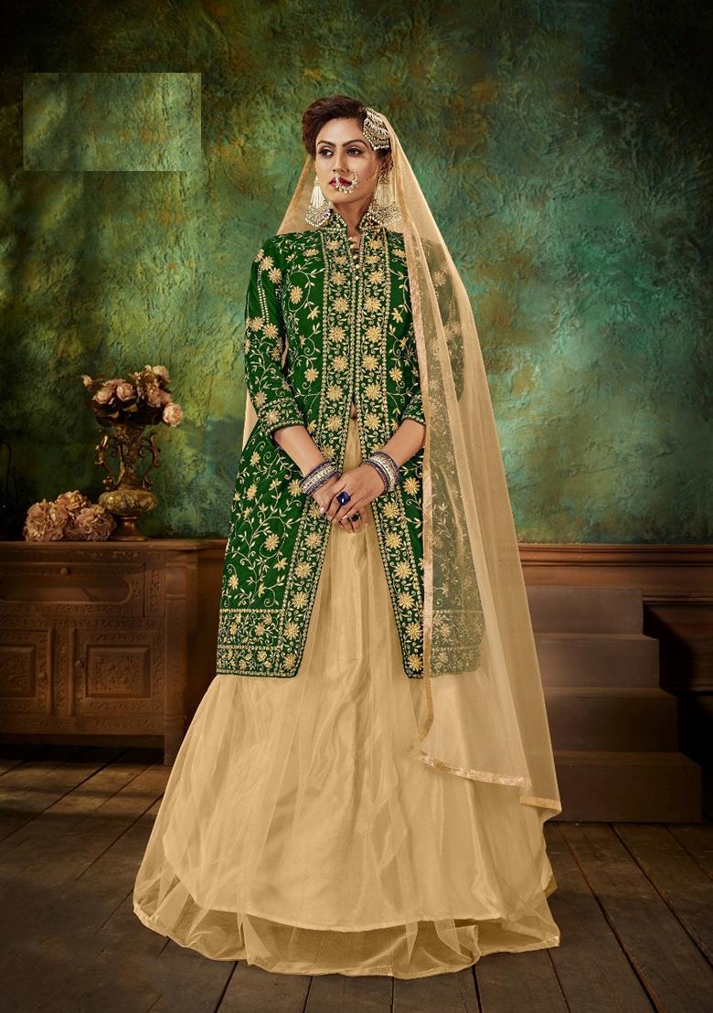 Green Embroidered Velvet Anarkali Set - Indya