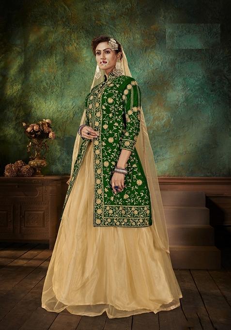 Green Embroidered Velvet Kurta Set