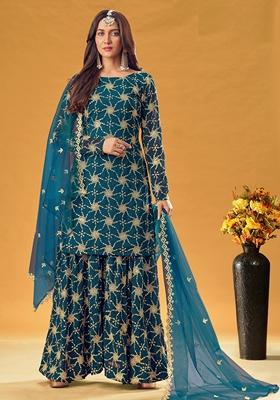 Rama Blue Embroidered Georgette Kurta Set