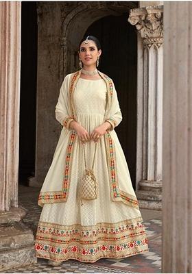 White Embroidered Georgette Anarkali Gown Set