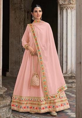 Pink Embroidered Georgette Anarkali Gown Set
