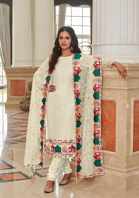 White Embroidered Georgette Kurta Set