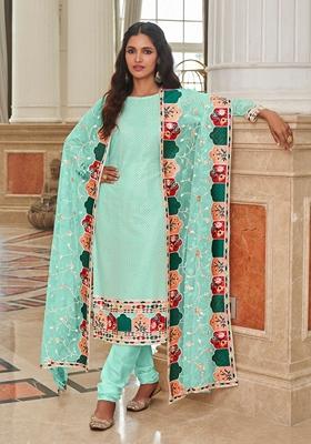 Sky Blue Embroidered Georgette Kurta Set