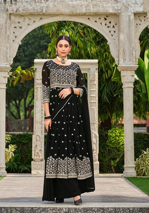 Black Embroidered Georgette Kurta Set