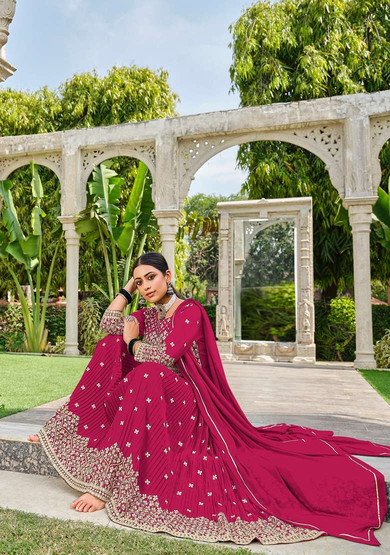 Rani Pink Embroidered Georgette Sharara Set - Indya