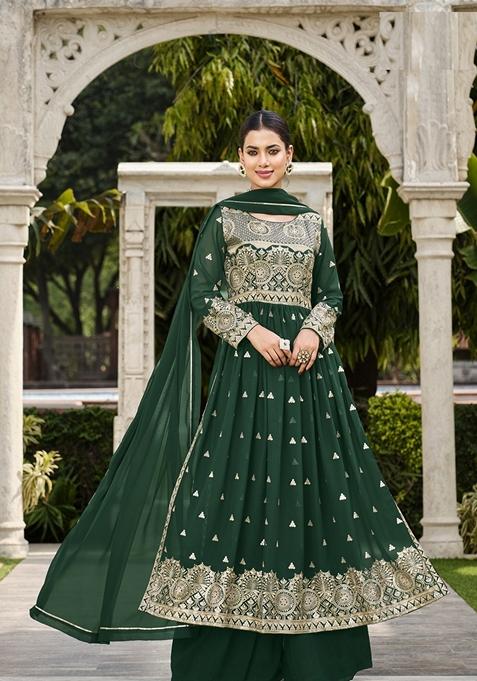 Green Embroidered Georgette Kurta Set