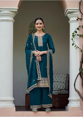 Blue Embroidered Georgette Kurta Set