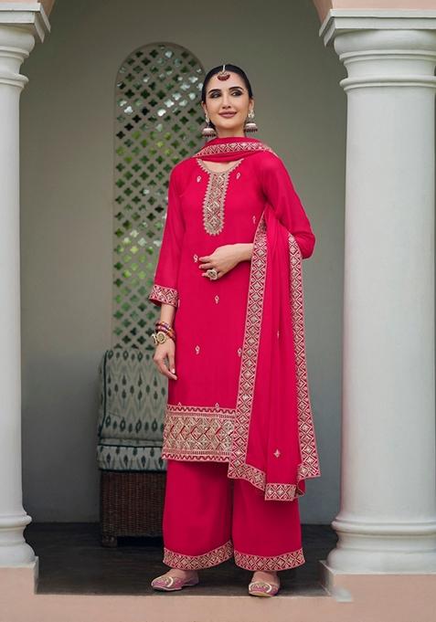 Pink Embroidered Georgette Kurta Set