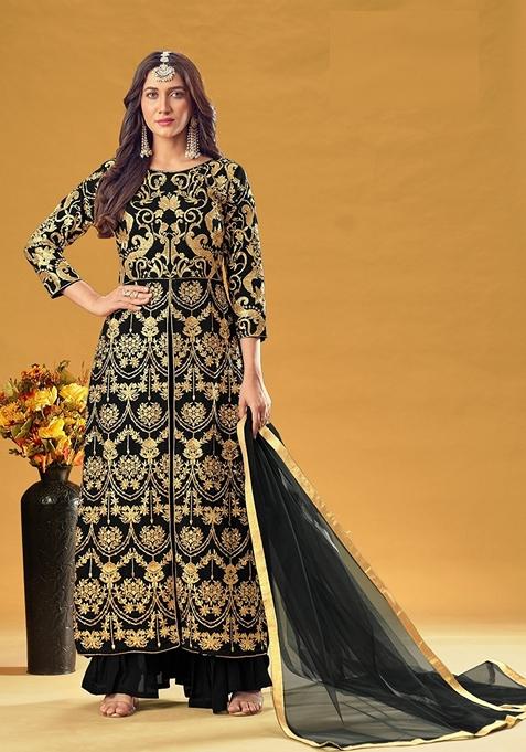 Black Embroidered Georgette Kurta Set