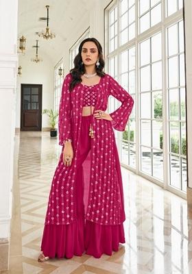 Rani Pink Embroidered Georgette Kurta Set