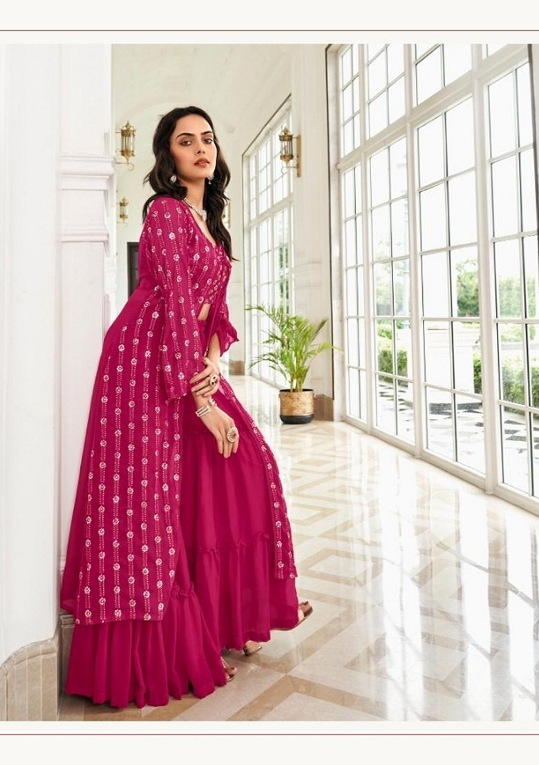 Rani Pink Embroidered Georgette Kurta Set
