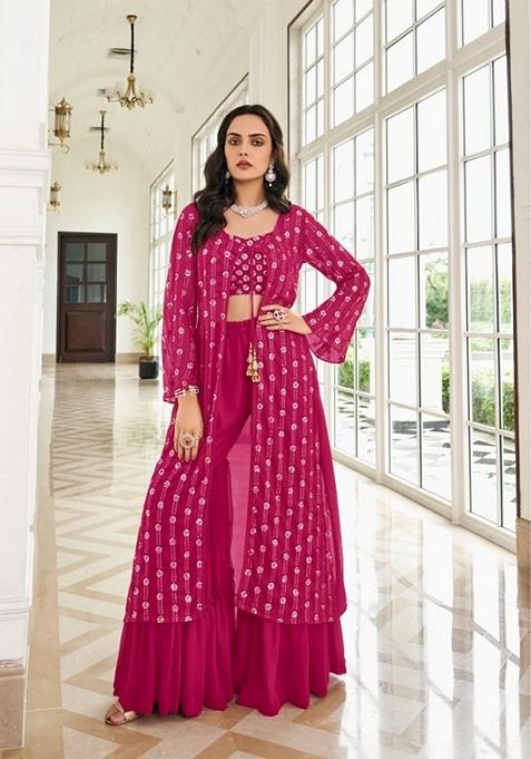 Rani Pink Embroidered Georgette Kurta Set