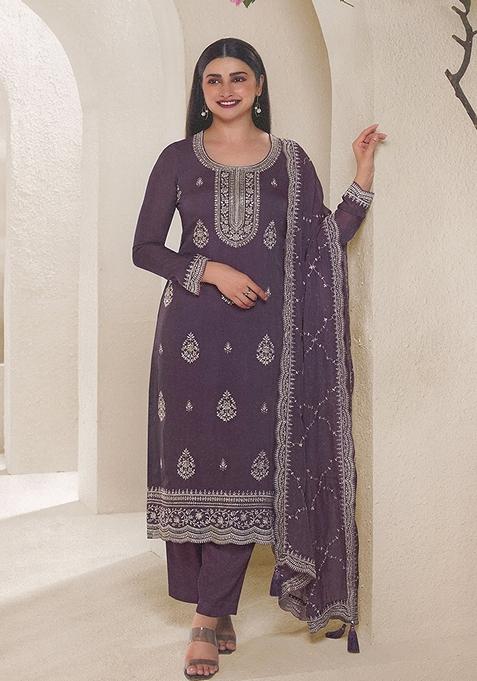 Mauve Embroidered Organza Kurta Set