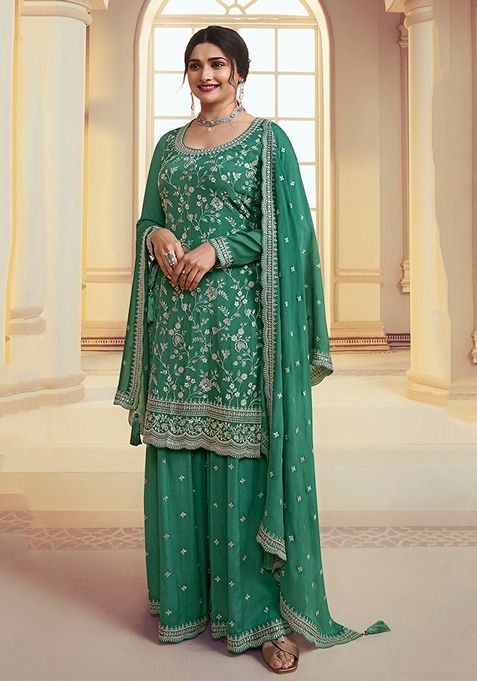 Light Green Embroidered Silk Kurta Set