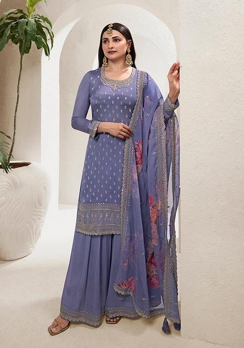 Blue Embroidered Silk Kurta Set