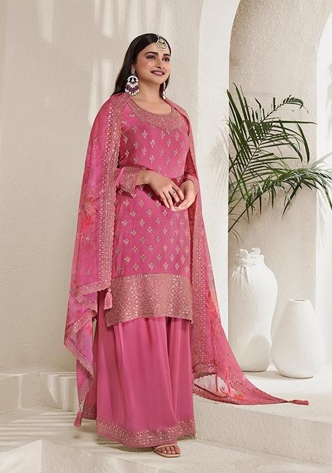 Rose Embroidered Silk Kurta Set